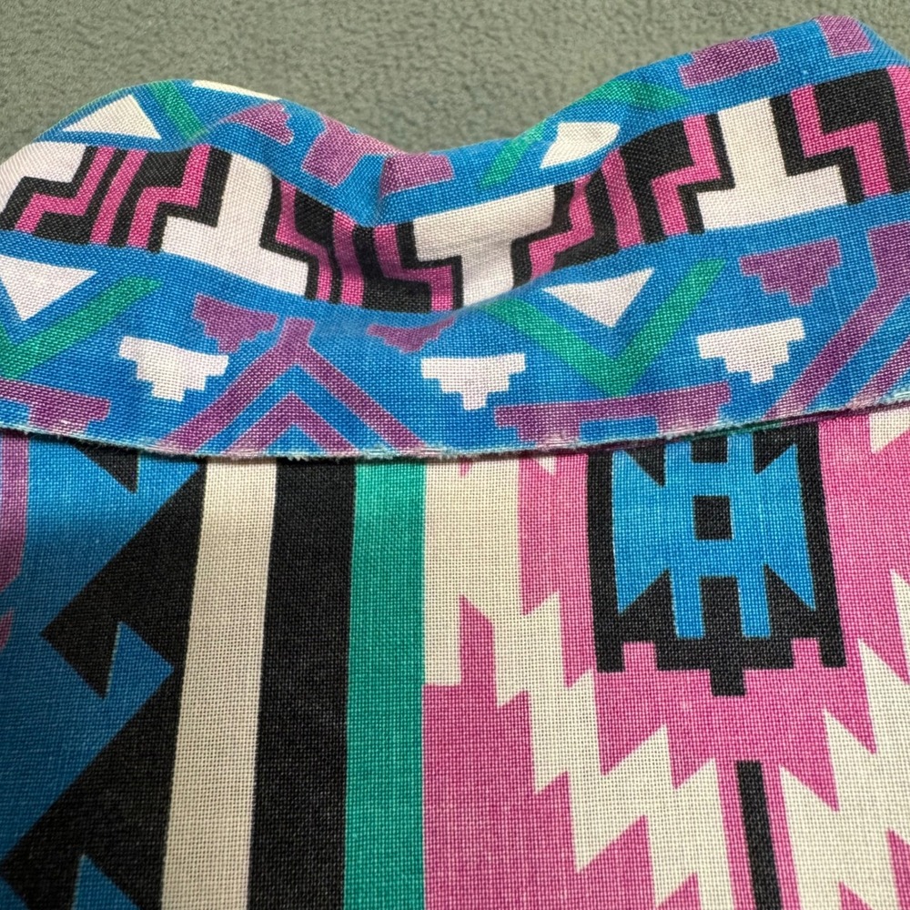 Vtg Handmade Button Up Shirt 90s Aztec Southwestern Pattern Multi-Color Retro - Picture 10 of 14